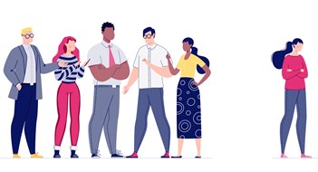 Psychological pressure on the employee by the management of the company or the whole team. The staff does not accept a colleague in their team. Mobbing. Vector. Illustration in flat cartoon style.
