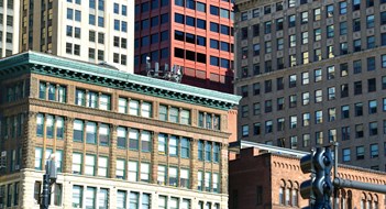 Closely packed high rise buildings in city