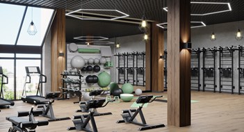 What Makes an Amenity Great? Modern gym interior with sport and fitness equipment, fitness center interior, interior  workout gym, 3d rendering