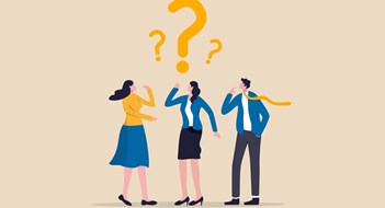 Q&A: Breaking Bad Board Confused business team finding answer or solution to solve problem, work question or doubt and suspicion in work process concept, businessman and woman team thinking with question mark symbol.