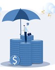 businessman holding strong umbrella to protect money coin,protect financial stability. Increase asset security. Savings, deposits, or retirement funds.