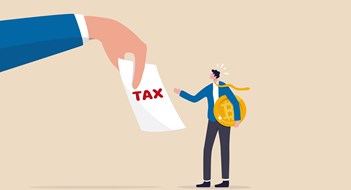 Yes, Associations Pay Federal Income Tax Crypto currency tax, government make crypto investor to pay tax for capital gain or profit concept, businessman investor holding bitcoin surprised by government hand issue tax bill.