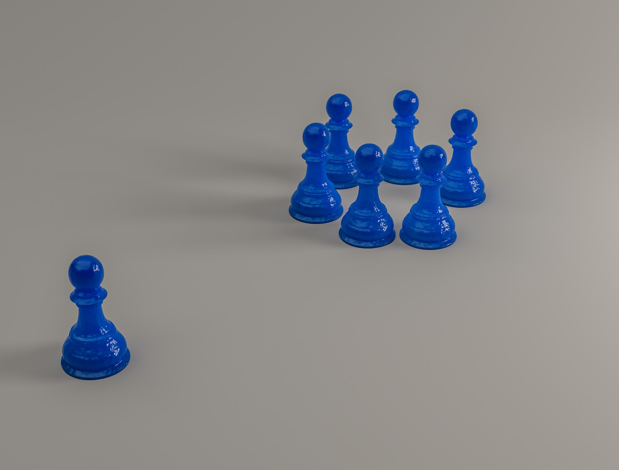 The blue pawn is ostracized from the other pawn collection, 3d illustration, political concept in organization